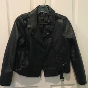 black faux leather motto  jacket